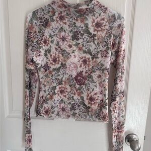 Promesa Floral Long Sleeve Mesh Top - Pink, Green, Mauve